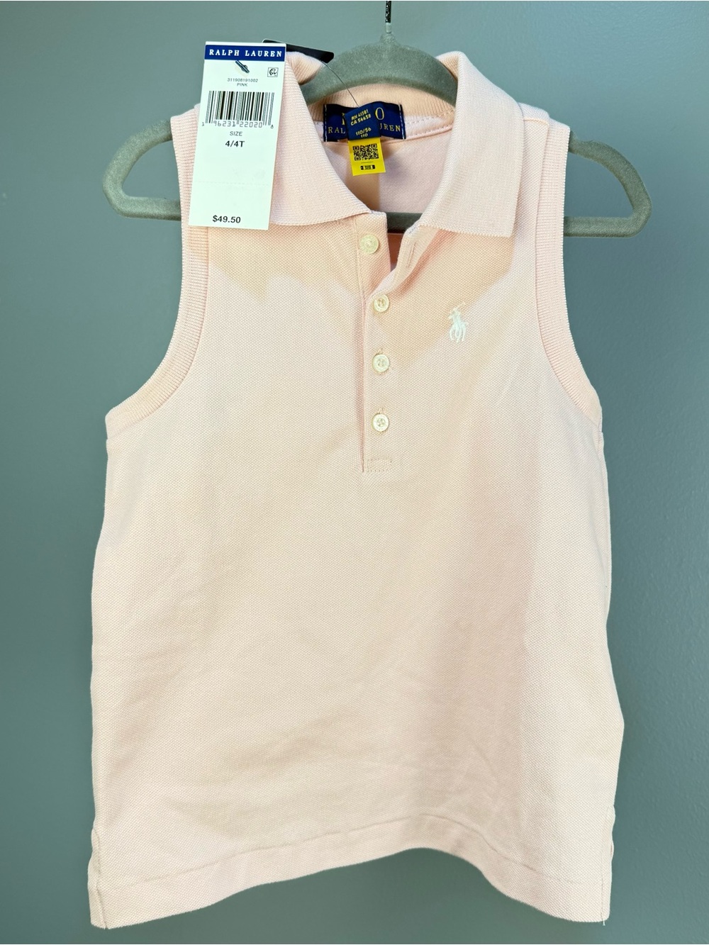 Ralph Lauren Girls' Sleeveless Polo Tank NWT- Light Pink 4T